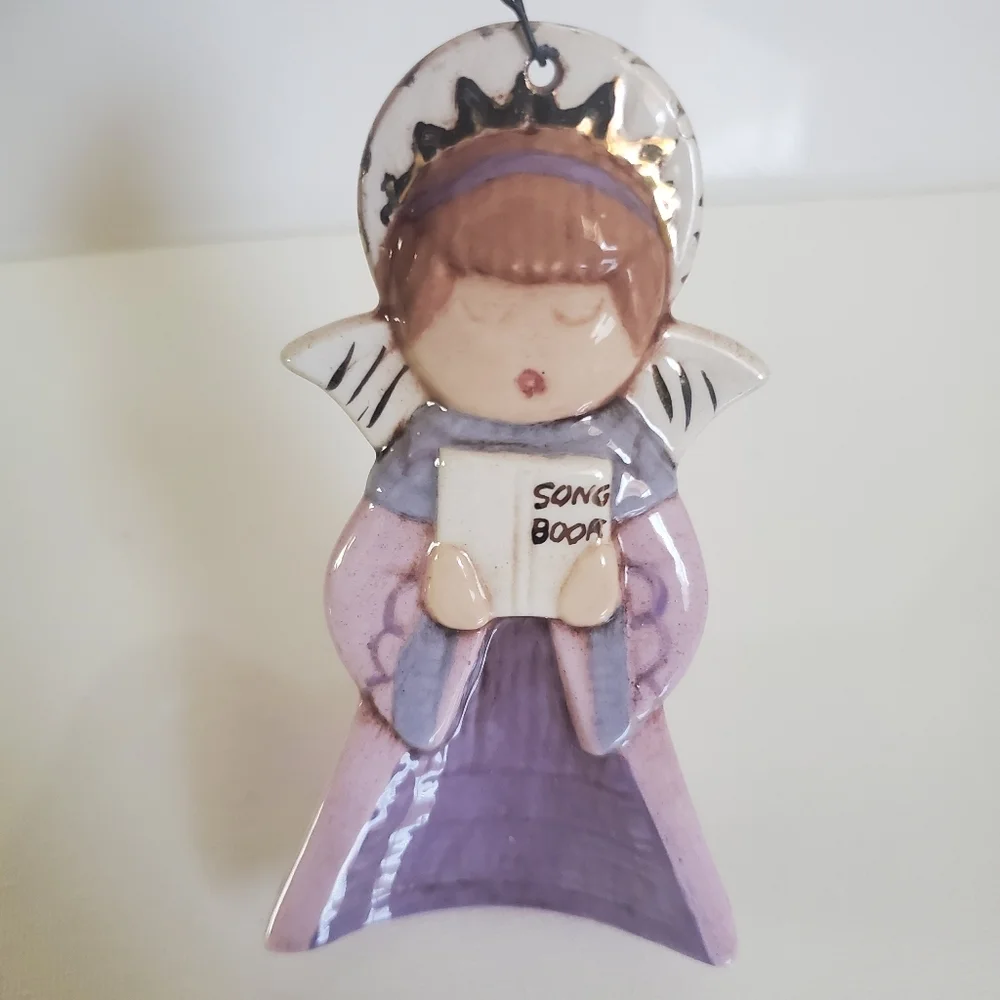 Vintage 1983 Ceramic Hand Painted Angel Ornament *Signed*